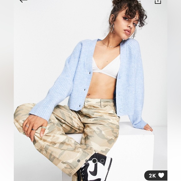 WEEKDAY light blue rib Cardigan size Small - Picture 3 of 4